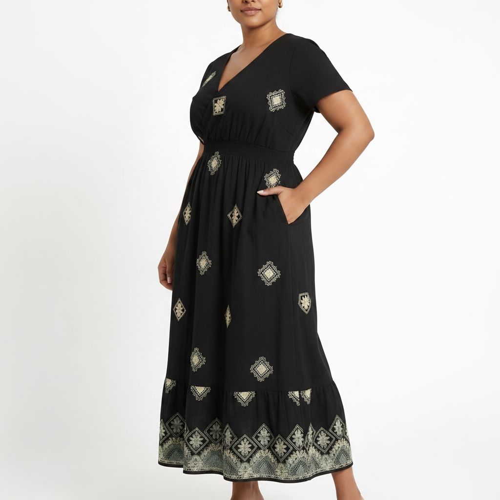 Black/Green Embroidered Dress