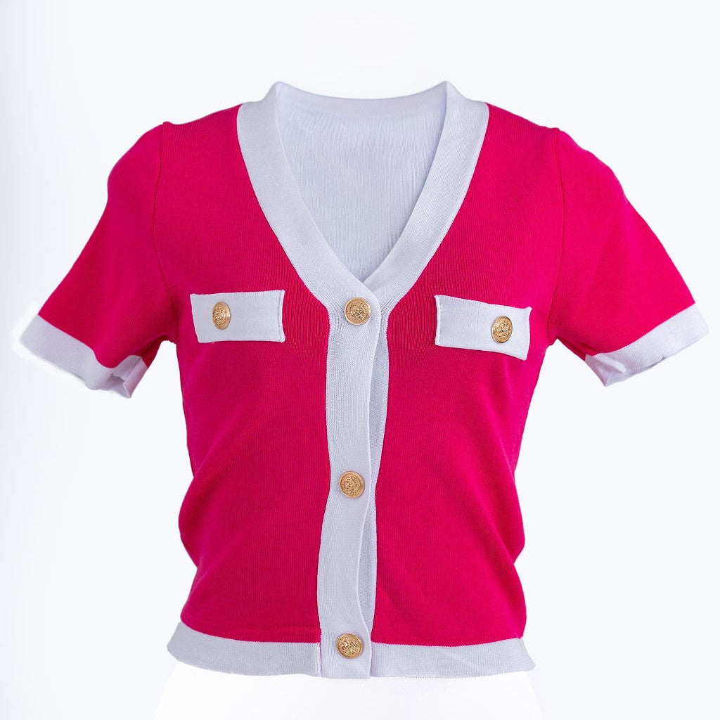 Ladies Contrast Knit Cardigan
