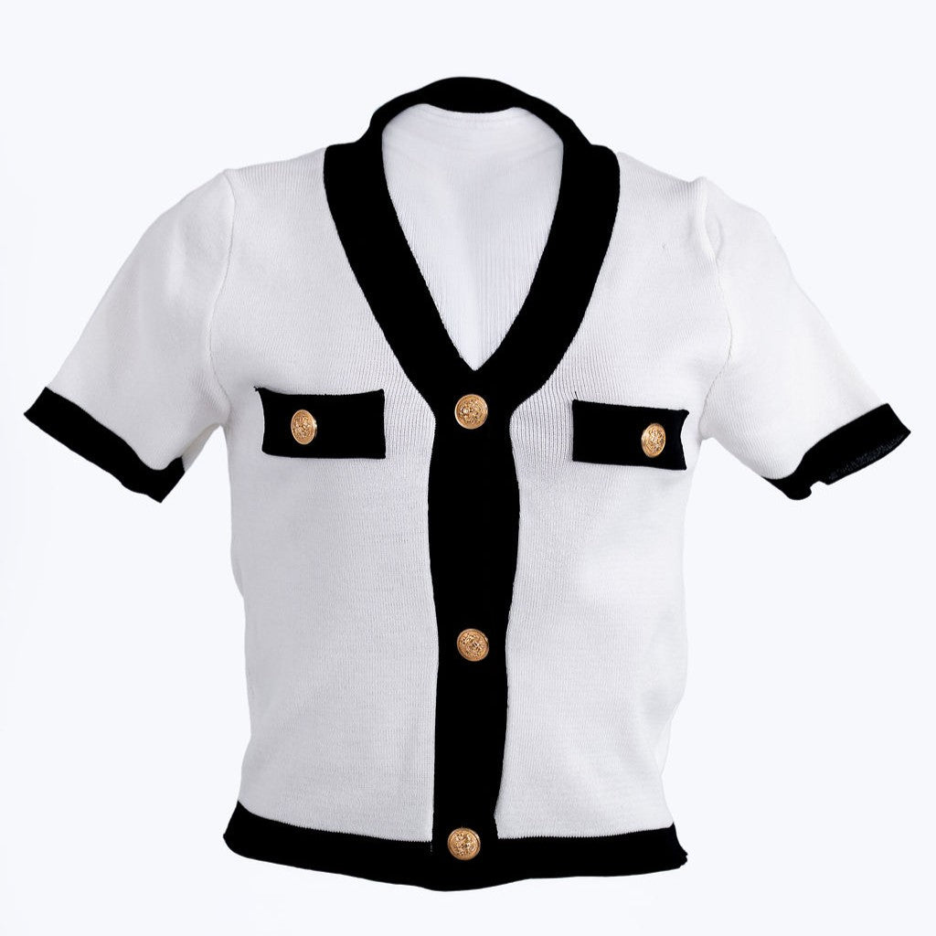 Ladies Contrast Knit Cardigan