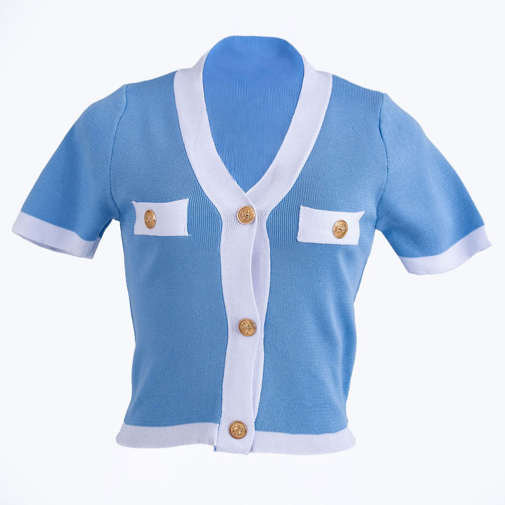 Ladies Contrast Knit Cardigan