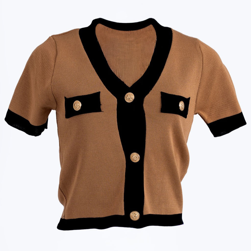 Ladies Contrast Knit Cardigan