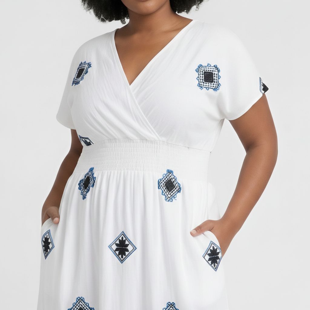 White/Blue Embroidered Dress