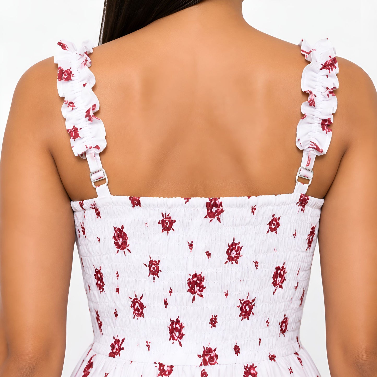 White & Red Floral Print Maxi Dress