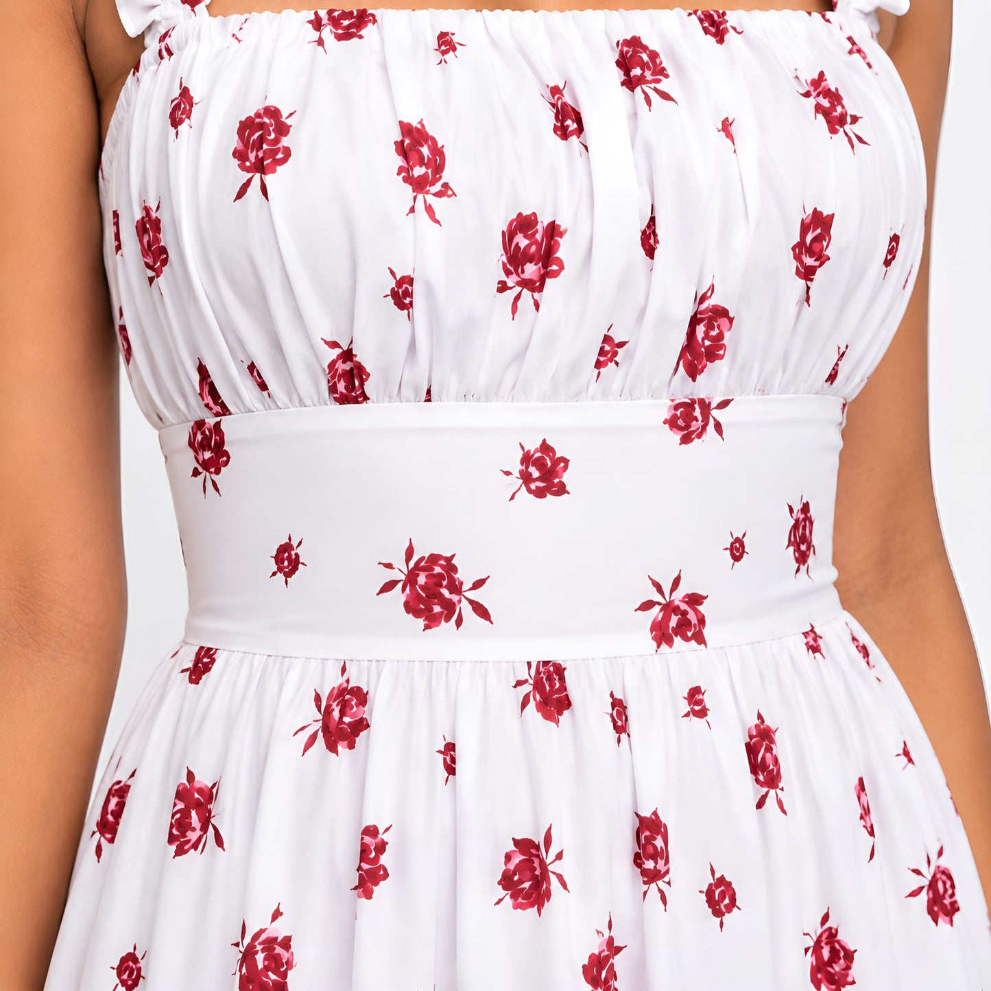 White & Red Floral Print Maxi Dress