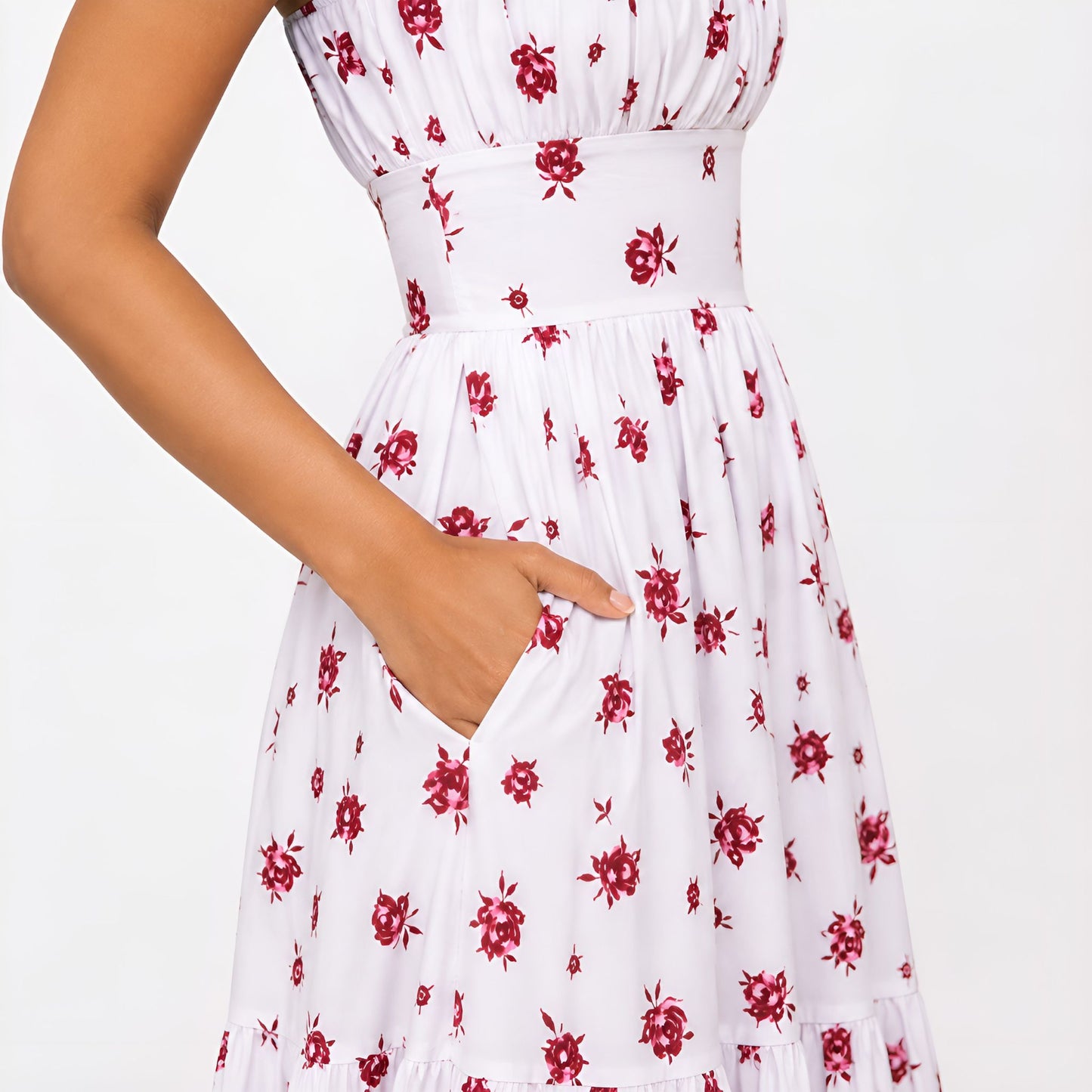White & Red Floral Print Maxi Dress