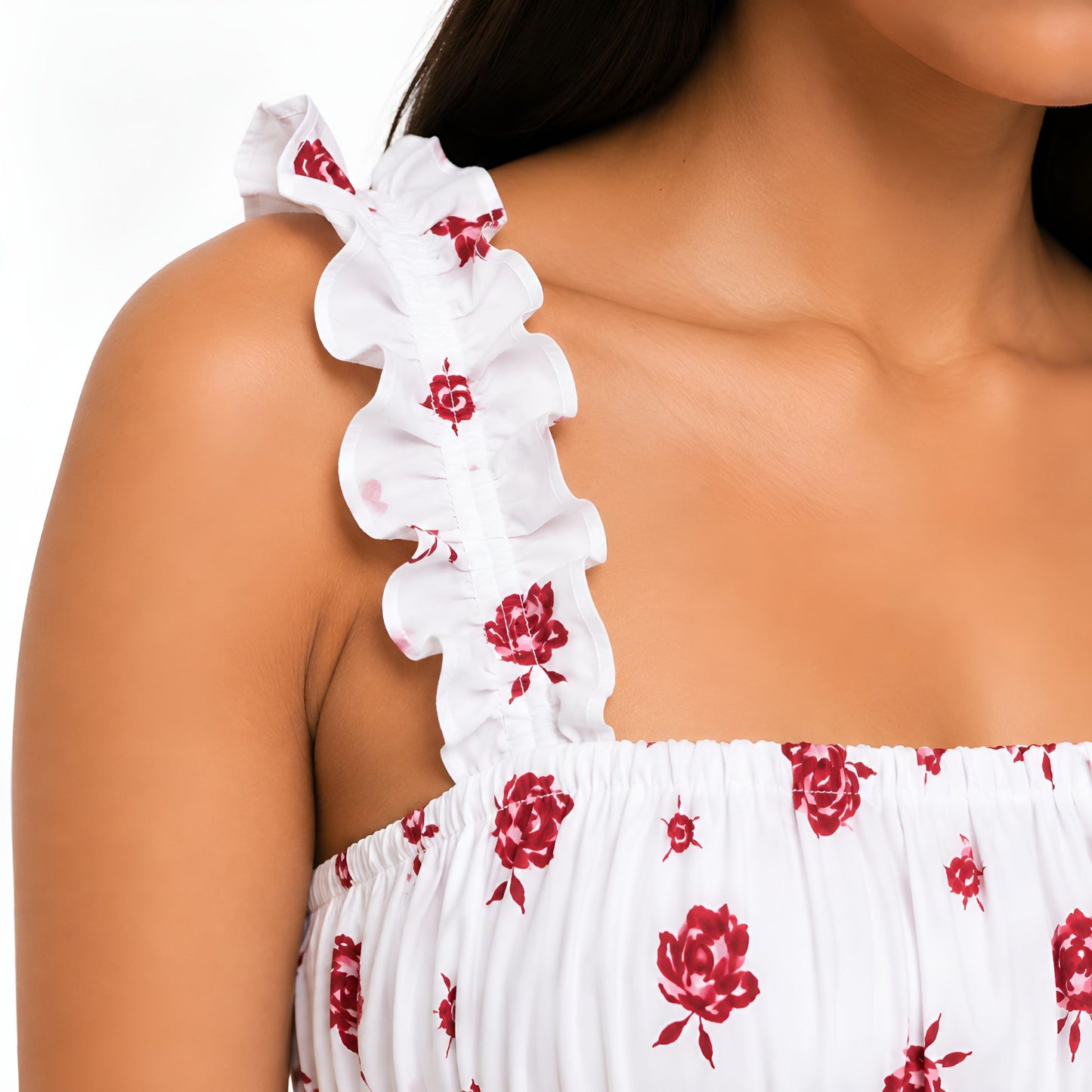 White & Red Floral Print Maxi Dress