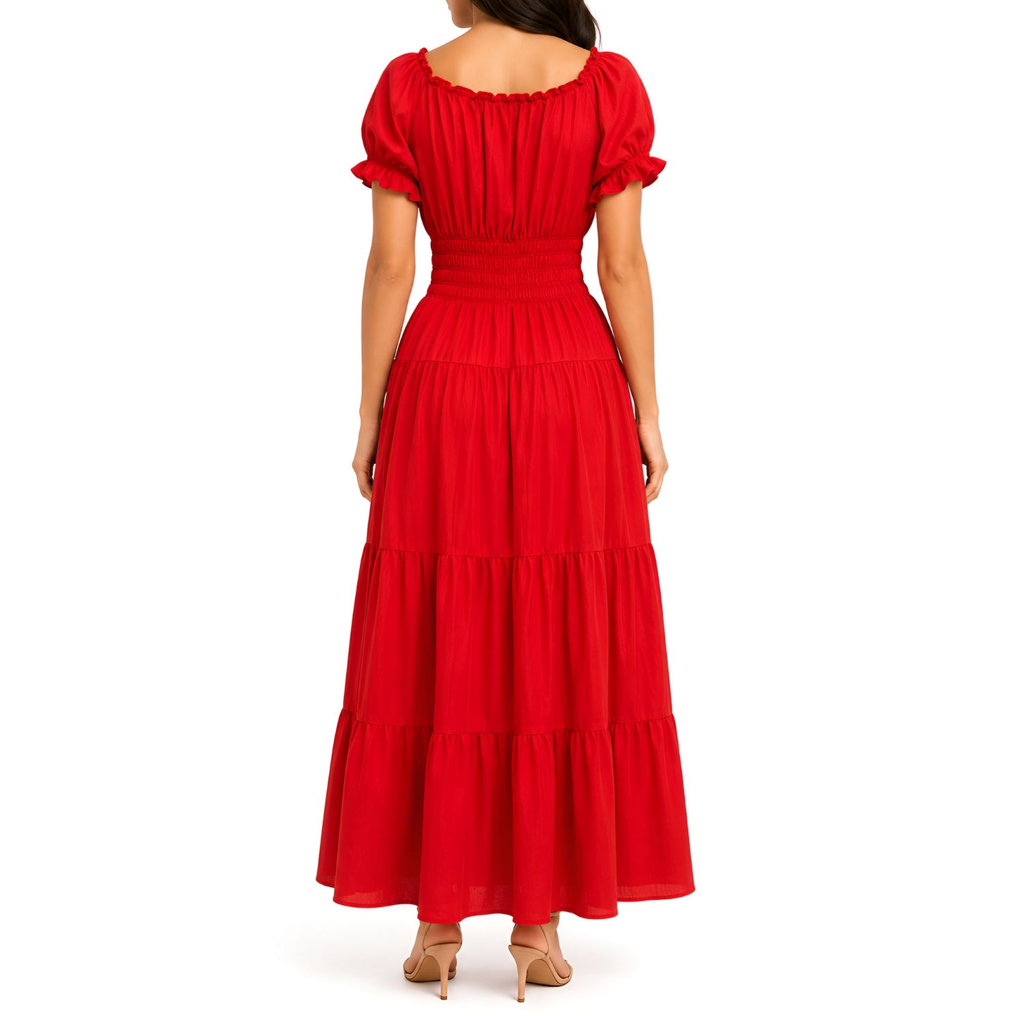 Red Smocked Maxi Dress