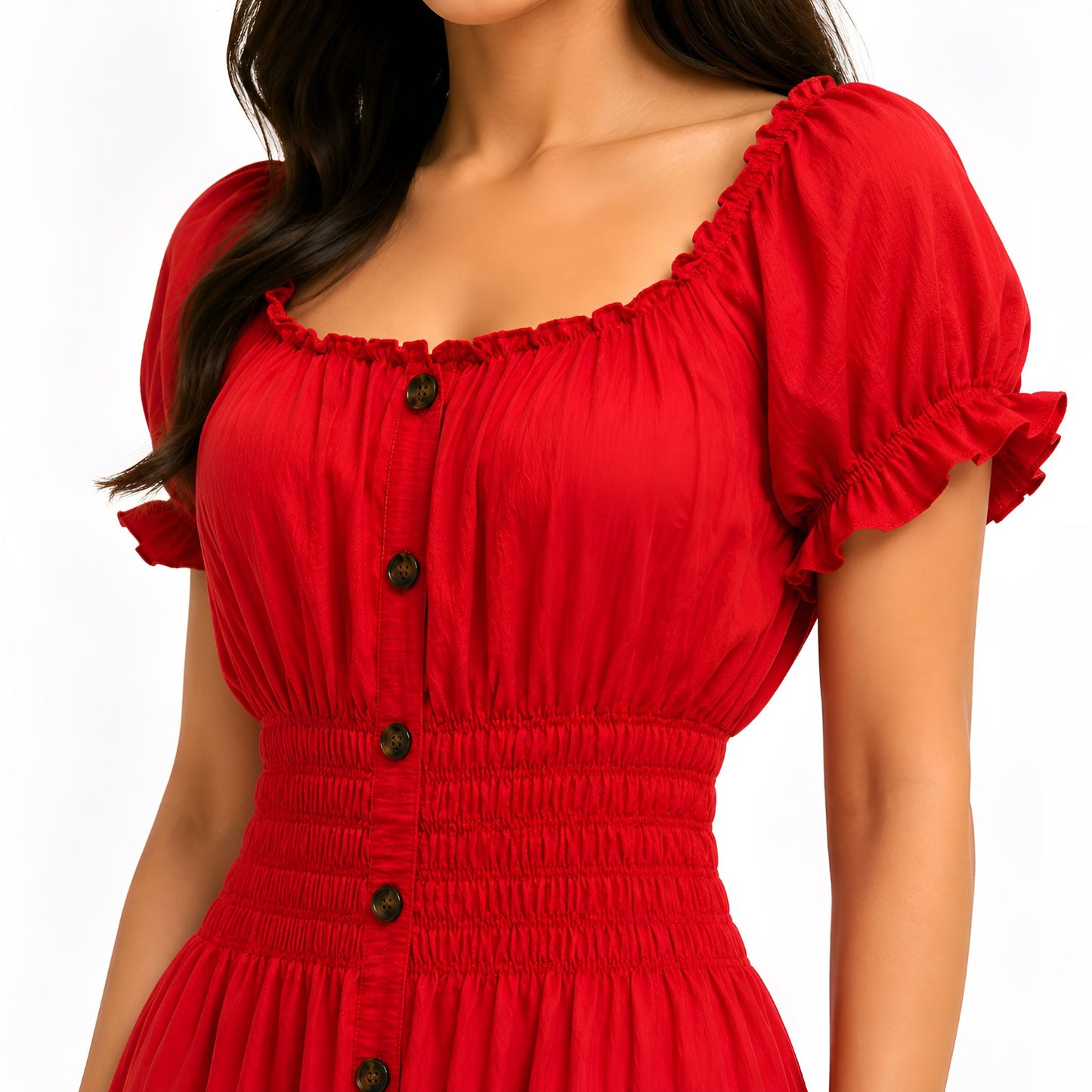Red Smocked Maxi Dress