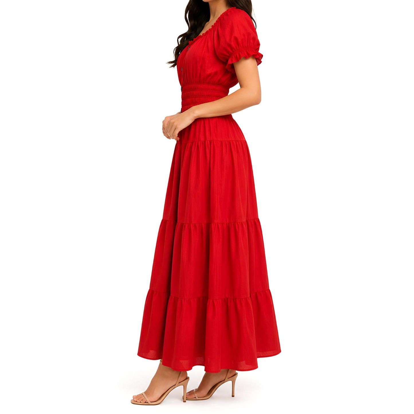 Red Smocked Maxi Dress