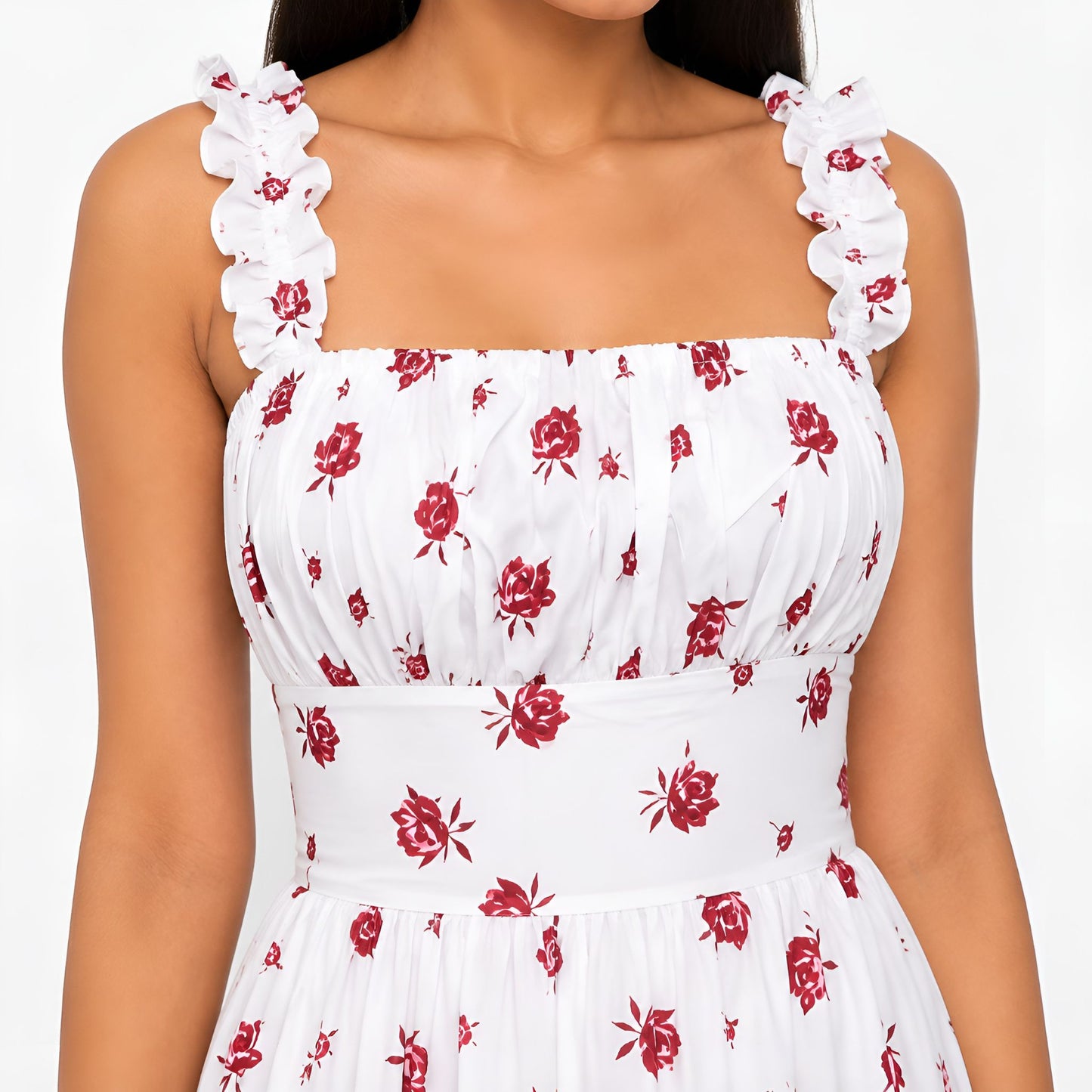 White & Red Floral Print Maxi Dress