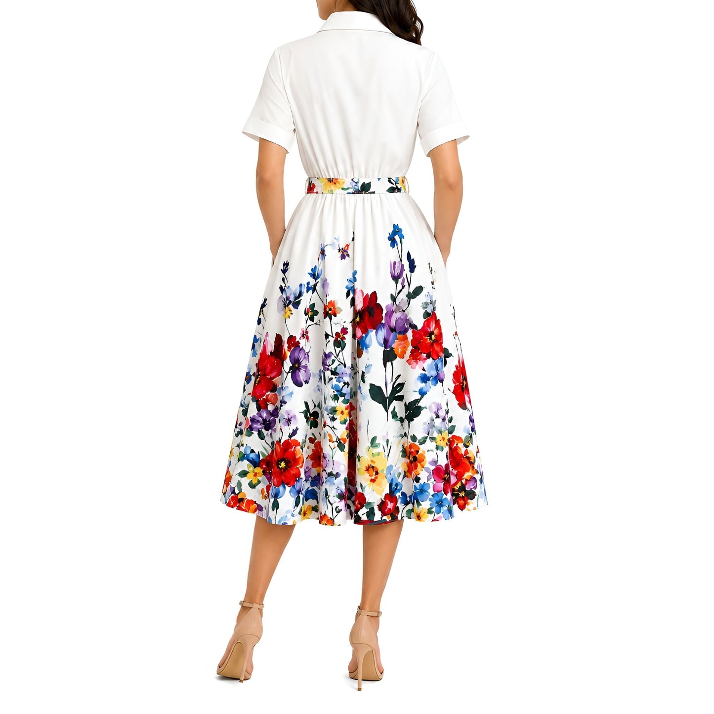 Floral Midi Shirt Dress - White