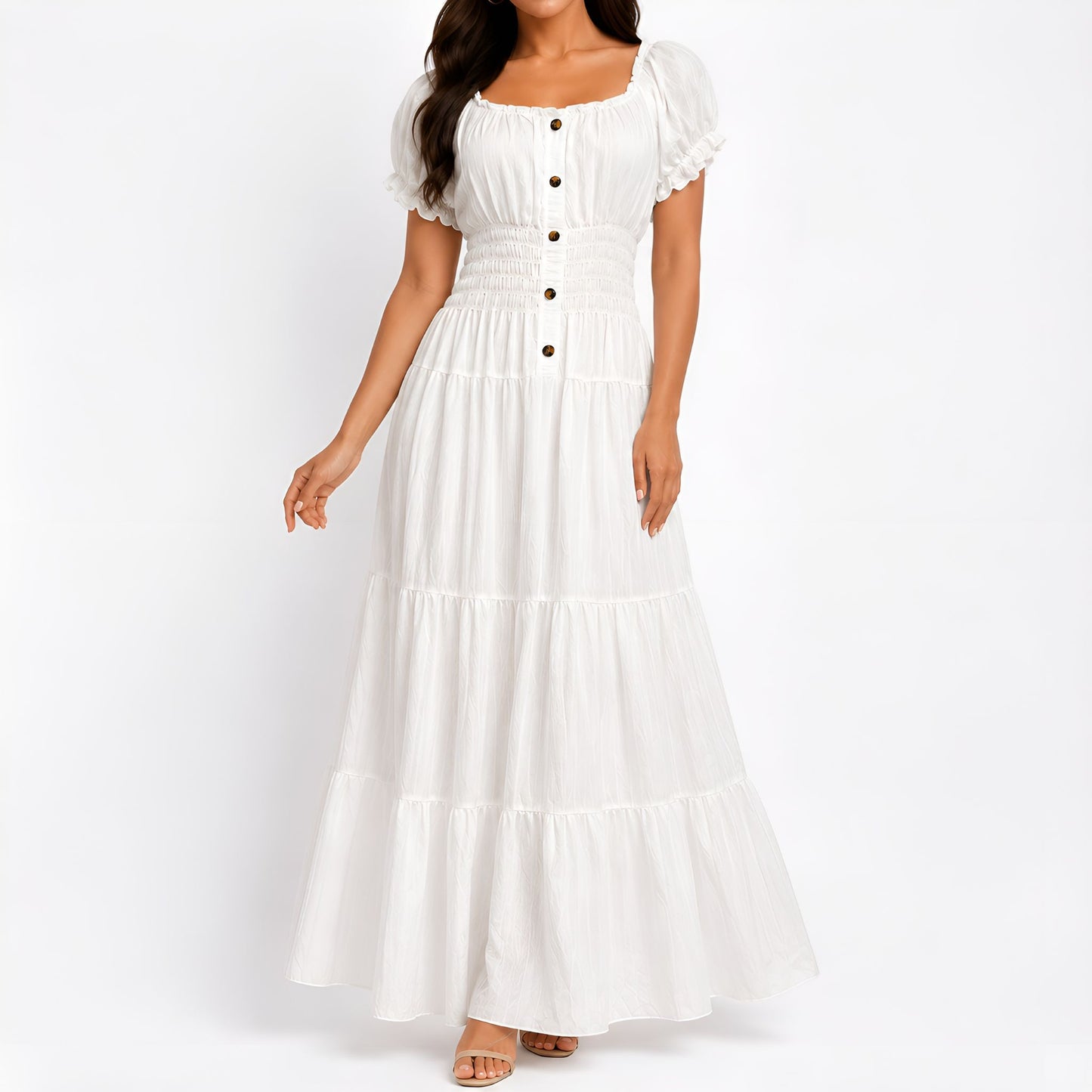 White Smocked Maxi Dress