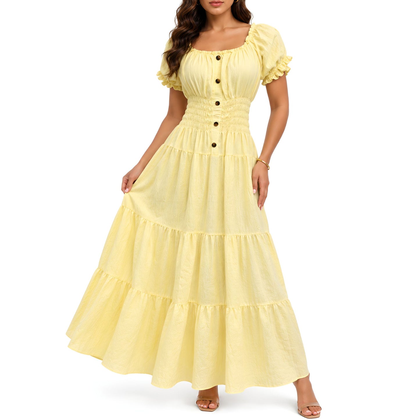 Butter Yellow Smocked Maxi Dress