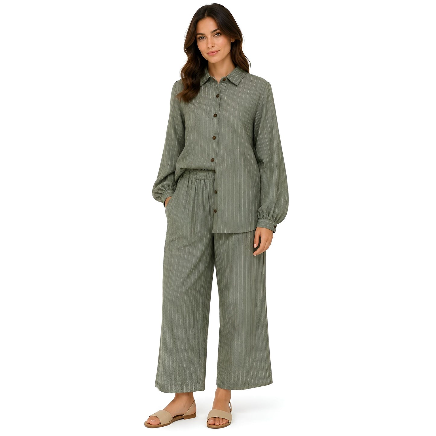 2-Piece Sage Green Pinstripe Set