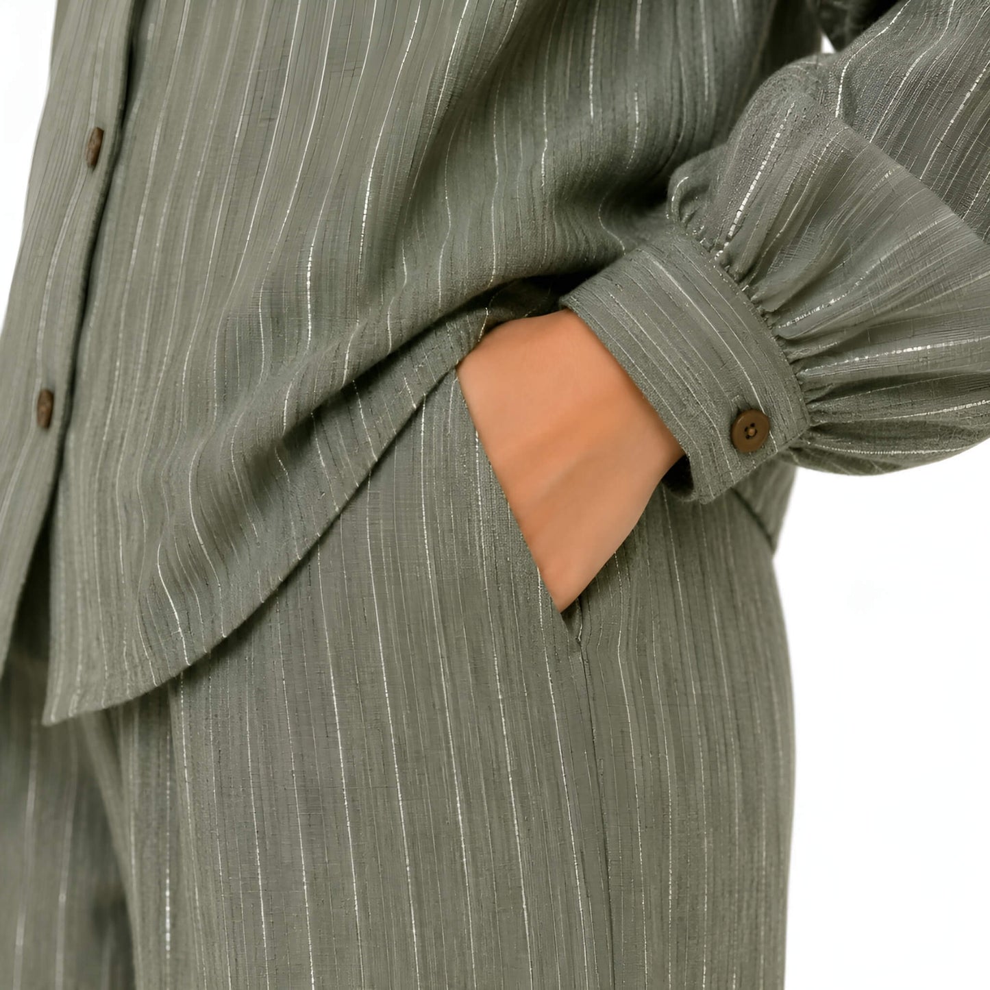 2-Piece Sage Green Pinstripe Set