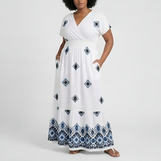 White/Blue Embroidered Dress