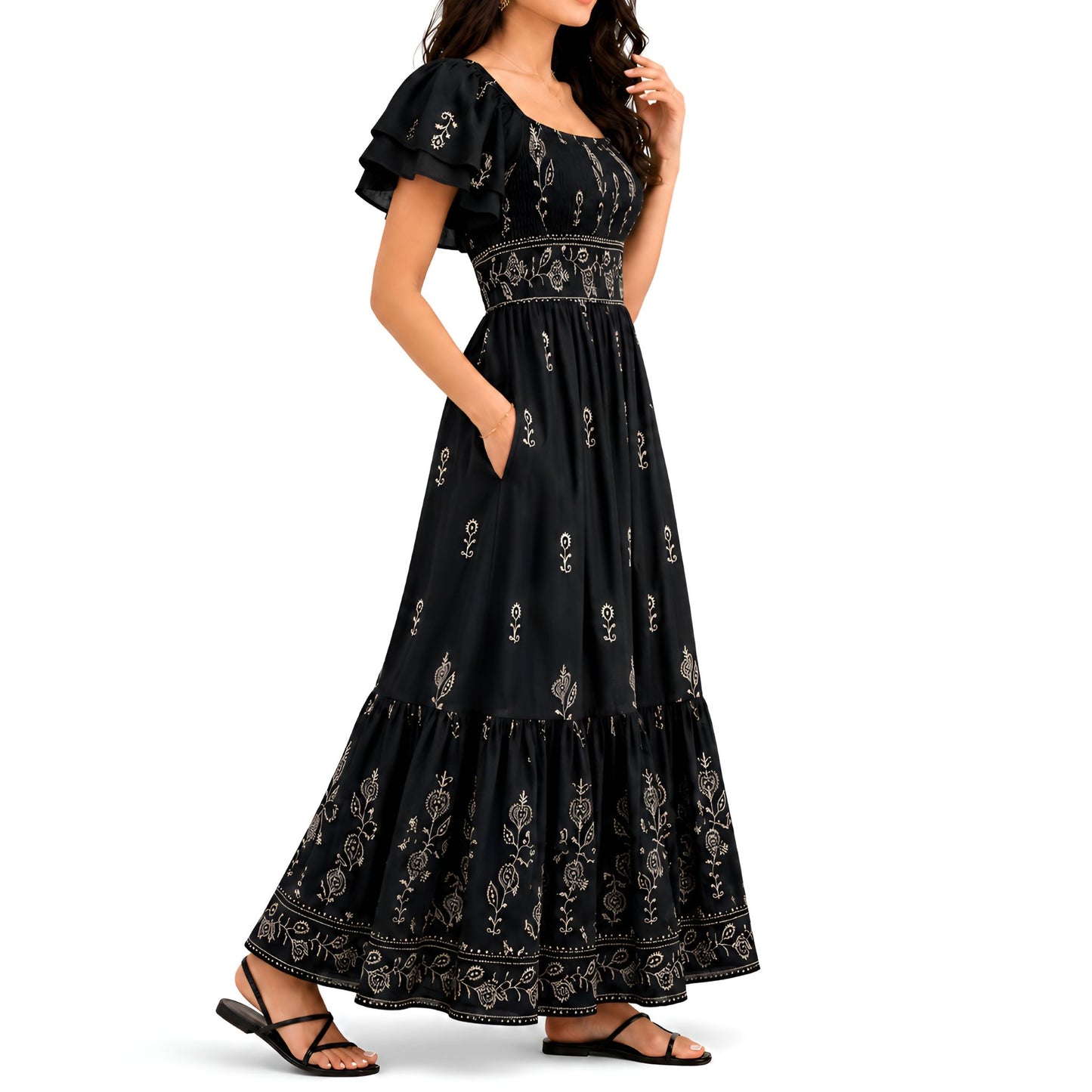 Black Embroidered Maxi Dress