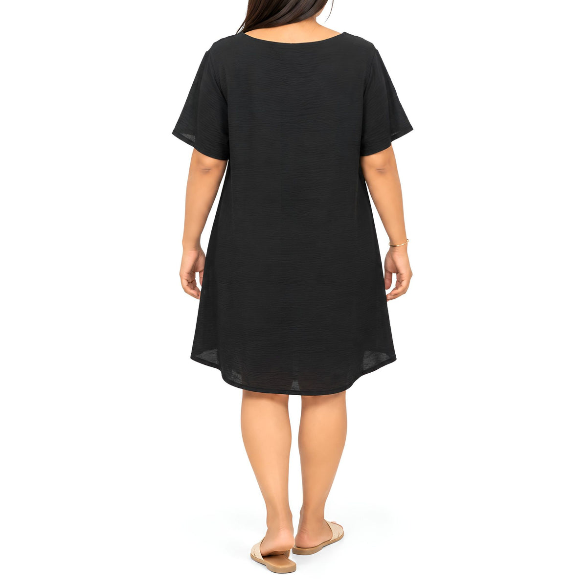 Black Airflow Fabric Relaxed Dress
