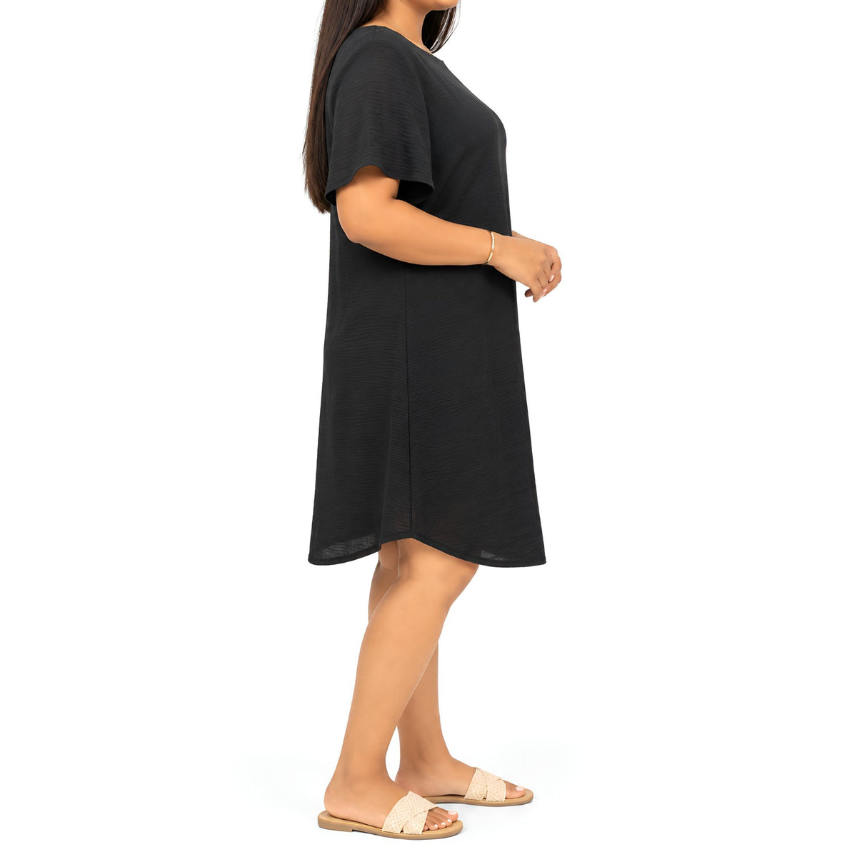 Black Airflow Fabric Relaxed Dress