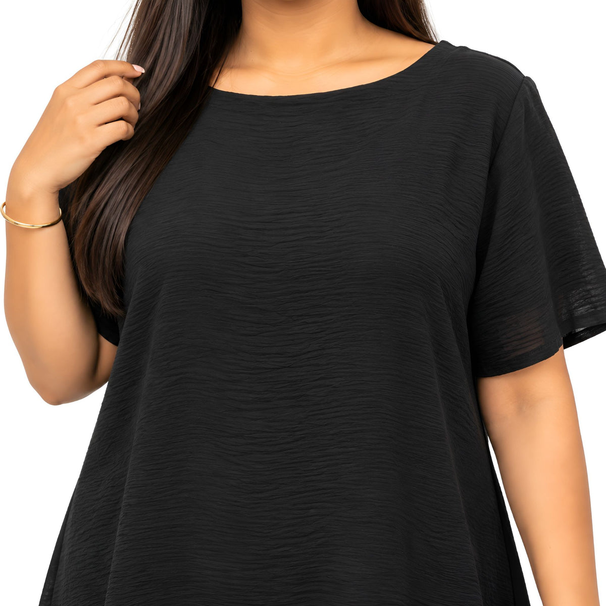 Black Airflow Fabric Relaxed Dress