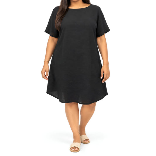 Black Airflow Fabric Relaxed Dress