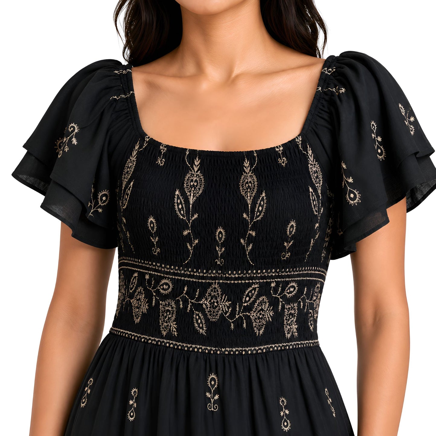 Black Embroidered Maxi Dress