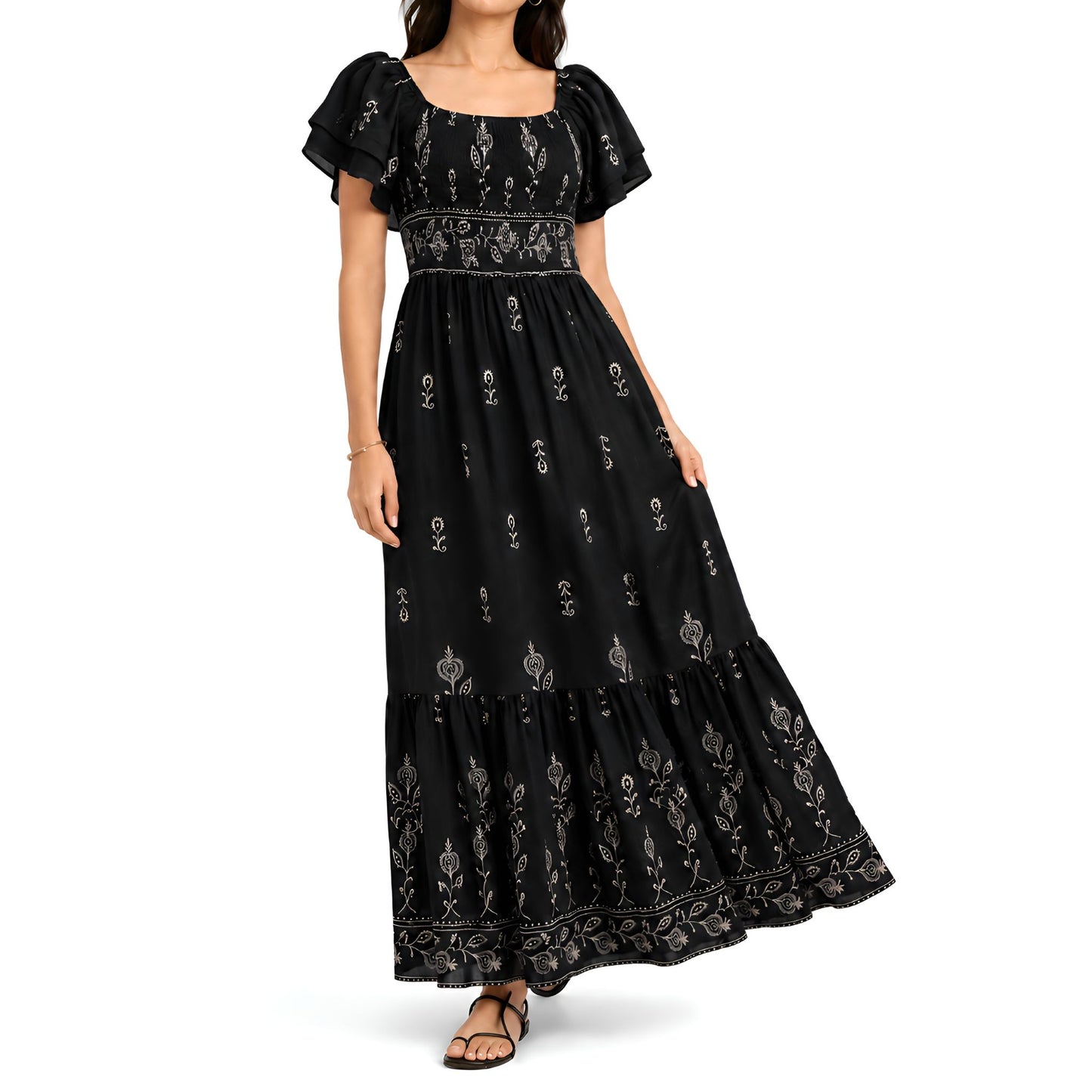 Black Embroidered Maxi Dress