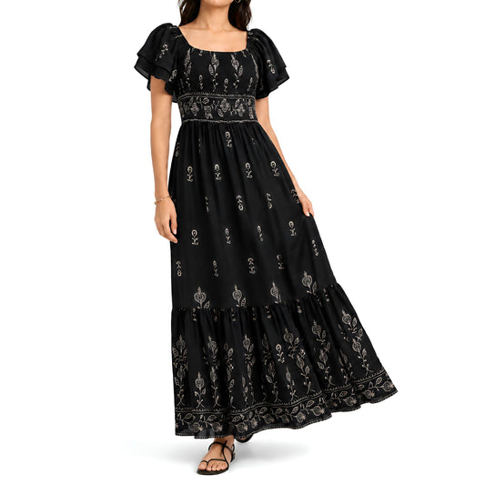 Black Embroidered Maxi Dress