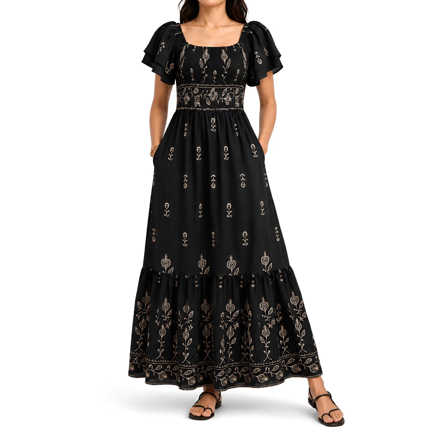 Black Embroidered Maxi Dress