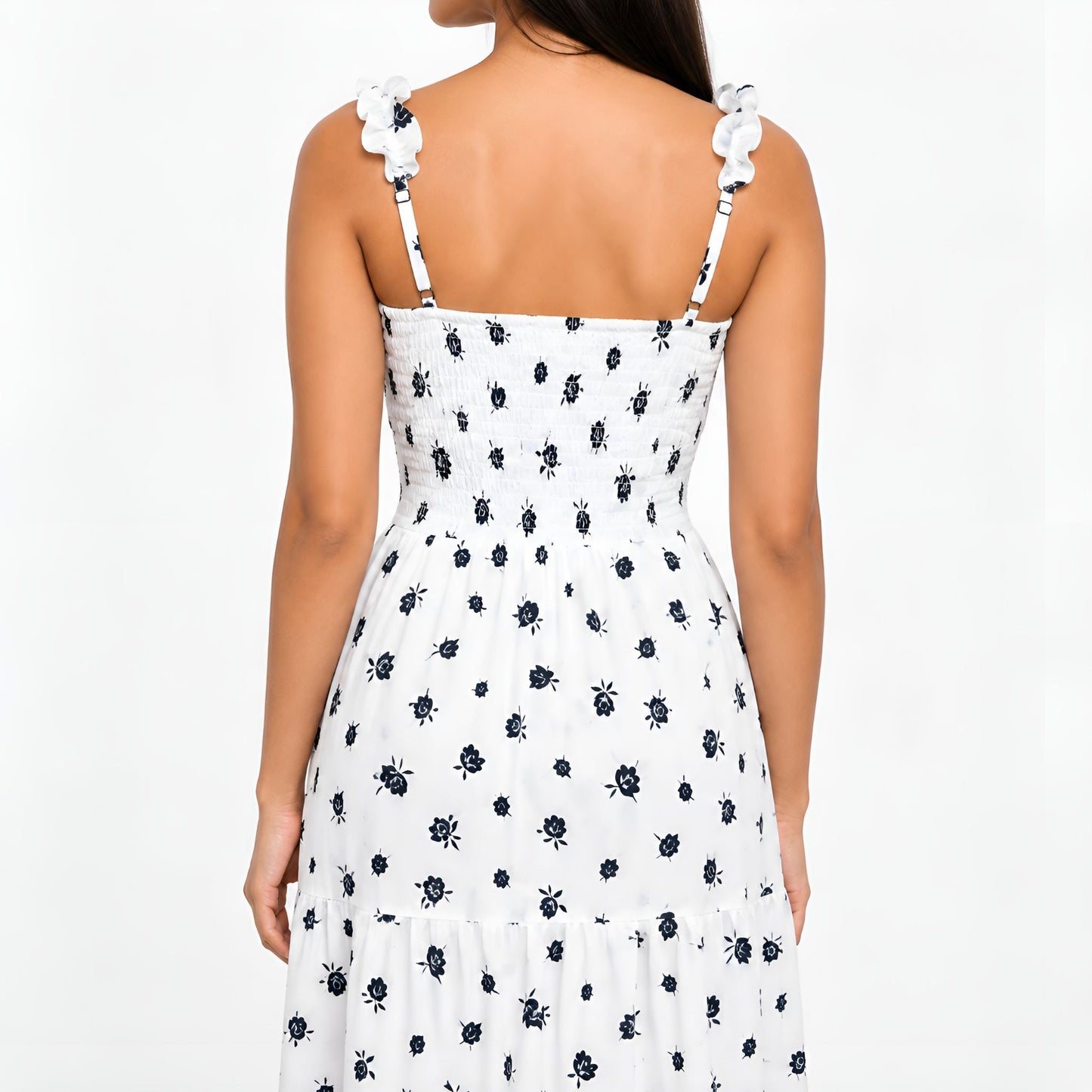 White & Black Floral Maxi Dress