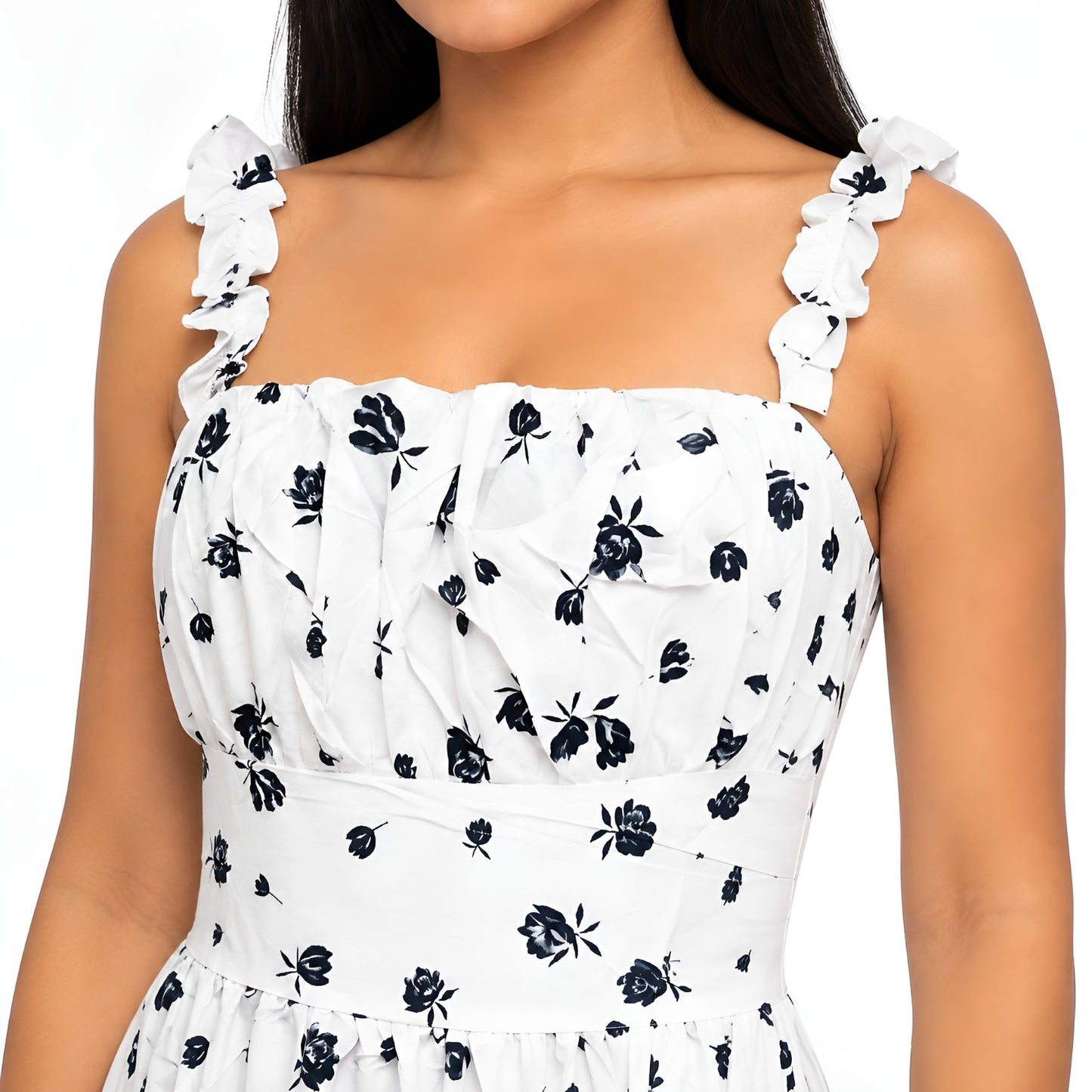 White & Black Floral Maxi Dress