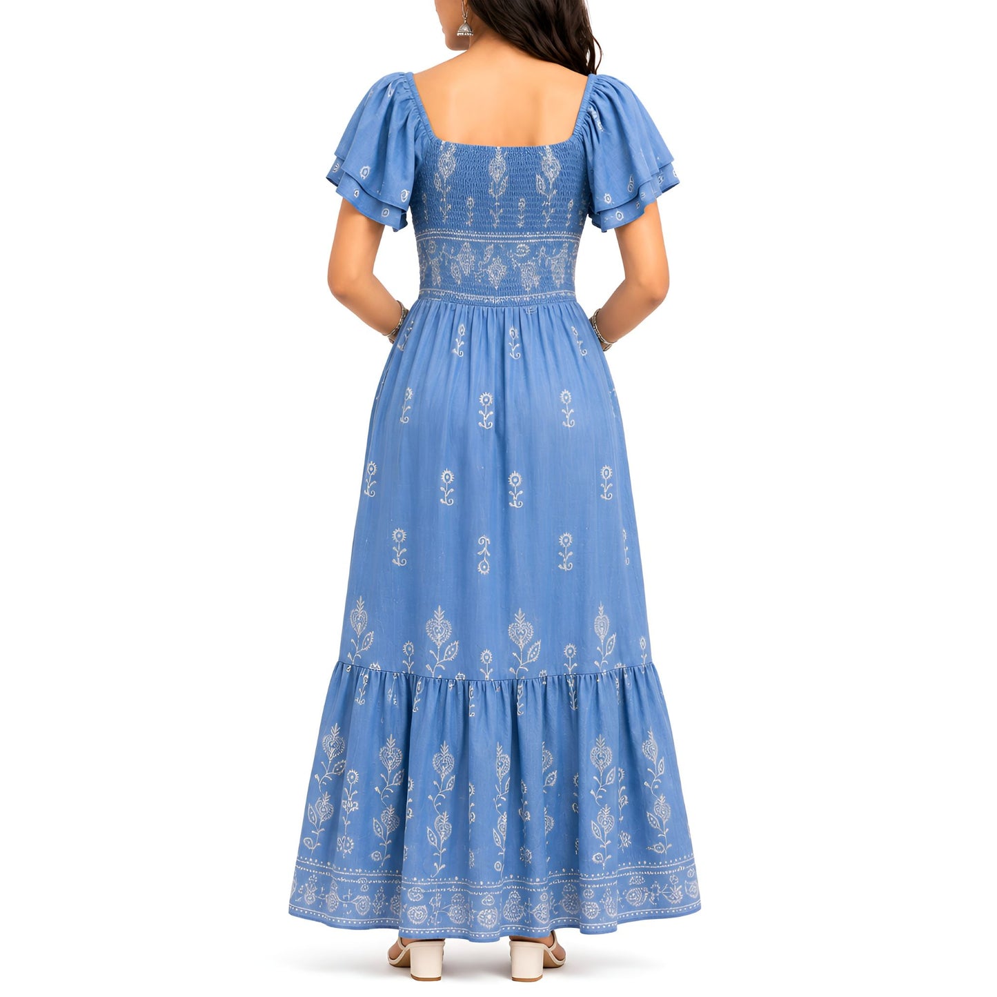 Blue Embroidered Maxi Dress