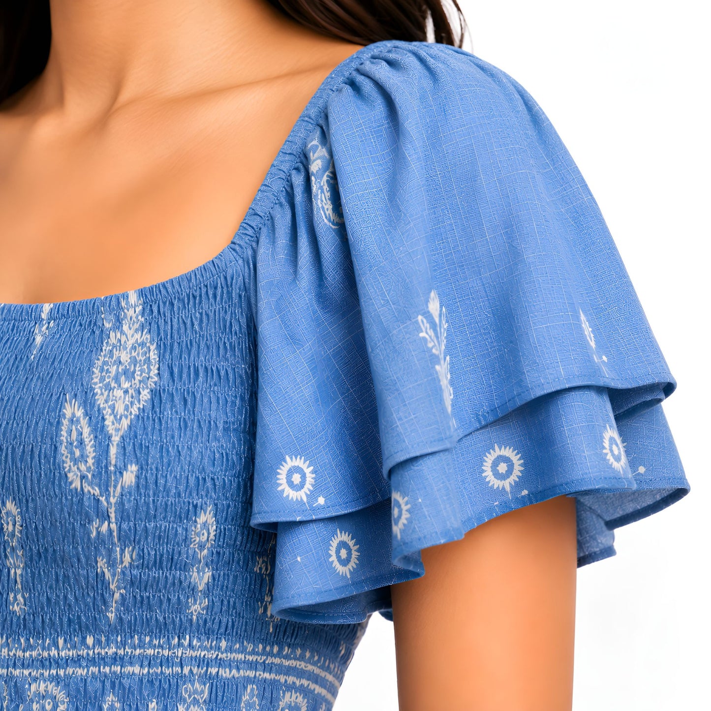 Blue Embroidered Maxi Dress