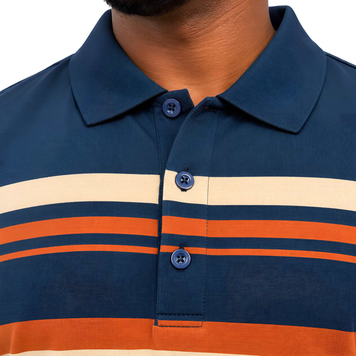 Men’s Striped Cotton Blend Golfer – Navy, Orange & Cream