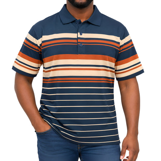 Men’s Striped Cotton Blend Golfer – Navy, Orange & Cream