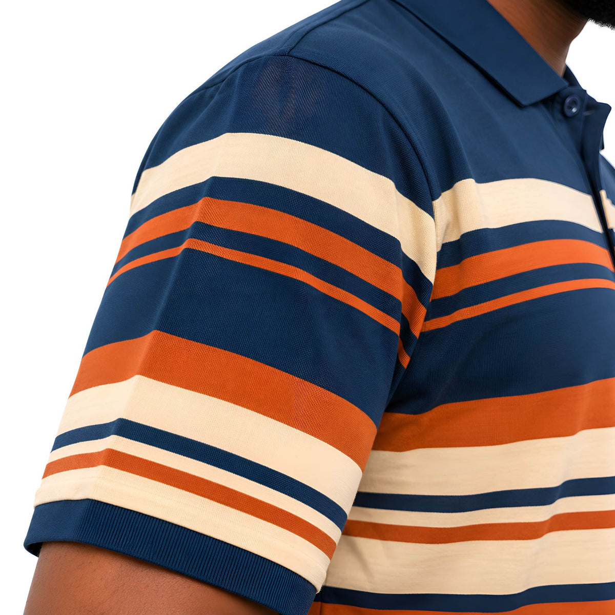 Men’s Striped Cotton Blend Golfer – Navy, Orange & Cream
