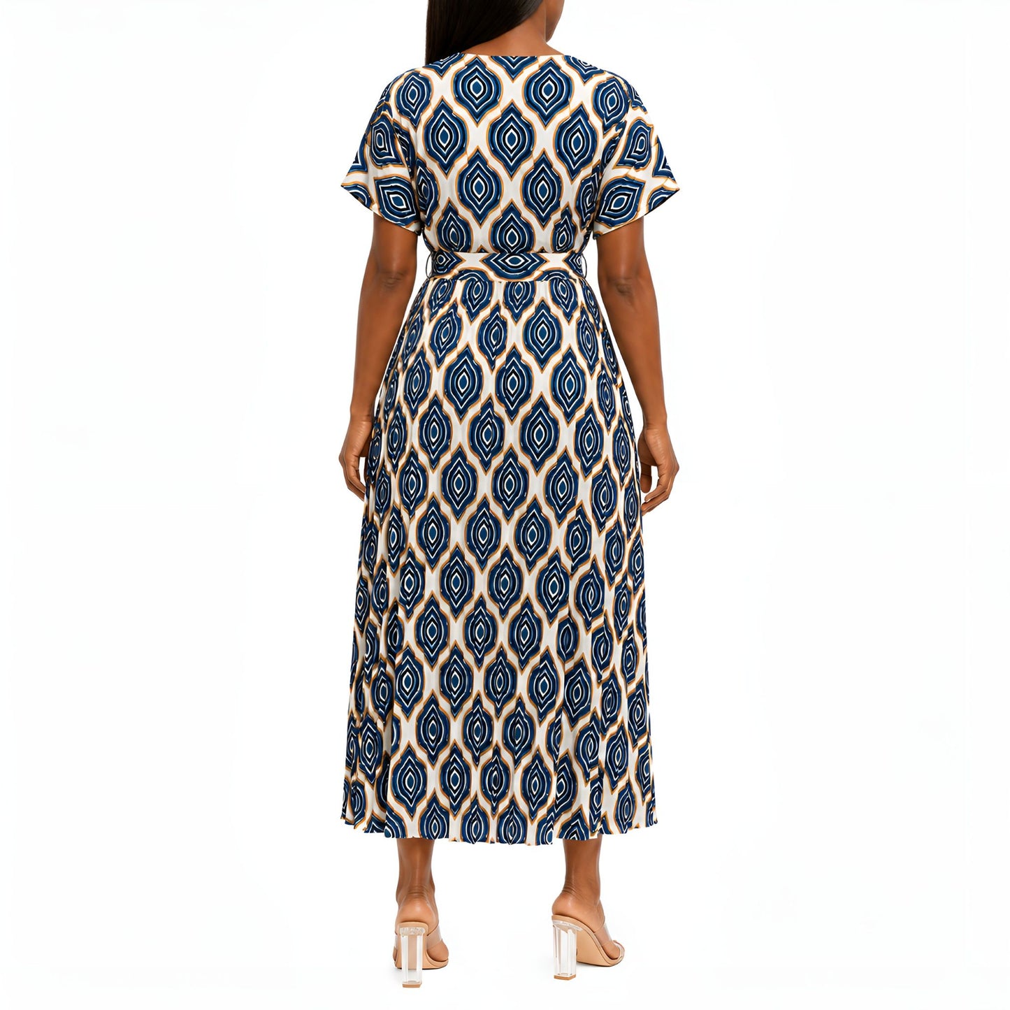 Blue Geometric Pleated Dress