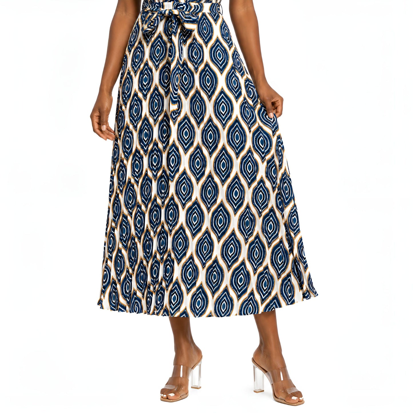Blue Geometric Pleated Dress