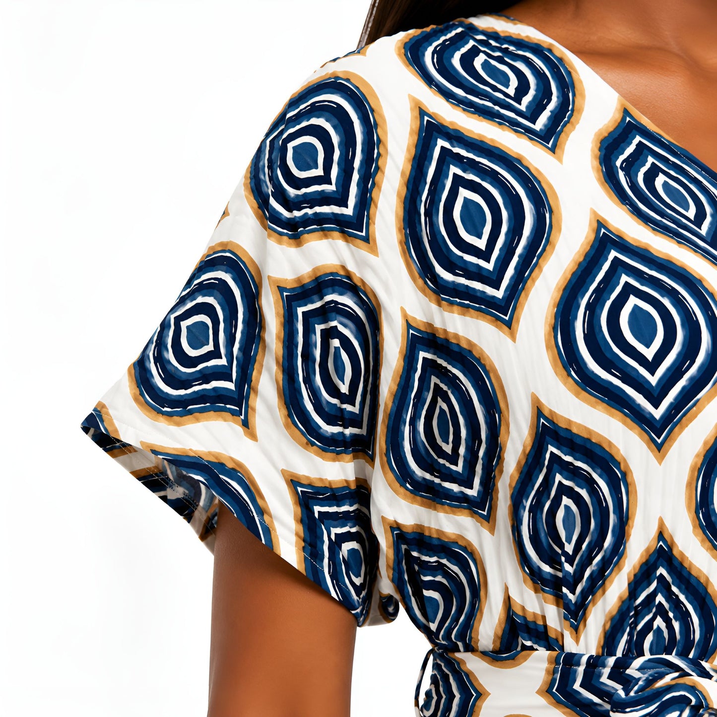 Blue Geometric Pleated Dress