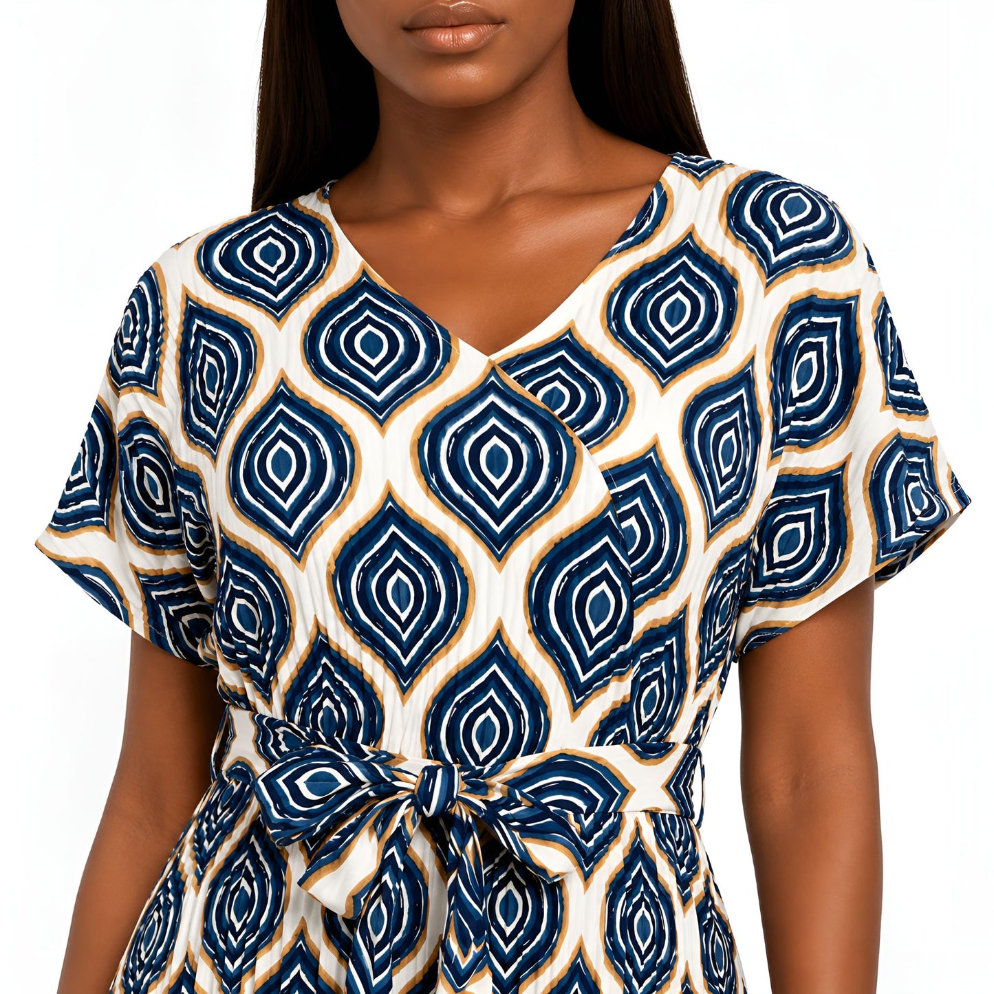 Blue Geometric Pleated Dress