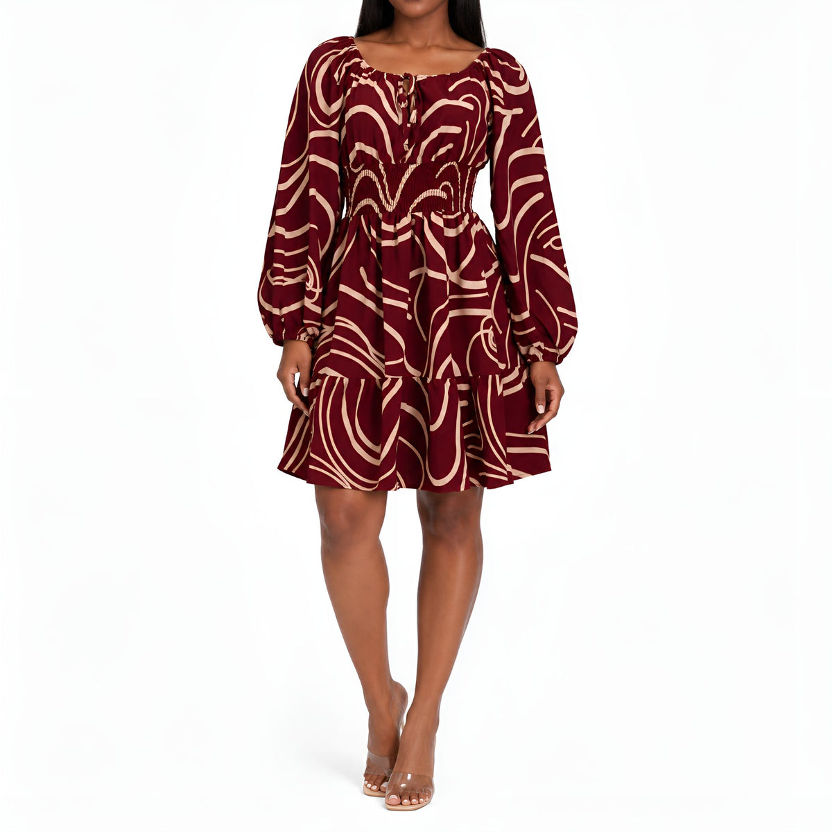 Burgundy Abstract Swirl Dress