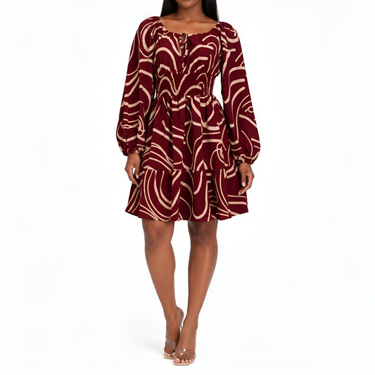 Burgundy Abstract Swirl Dress
