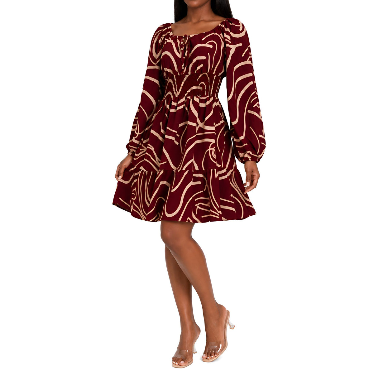Burgundy Abstract Swirl Dress