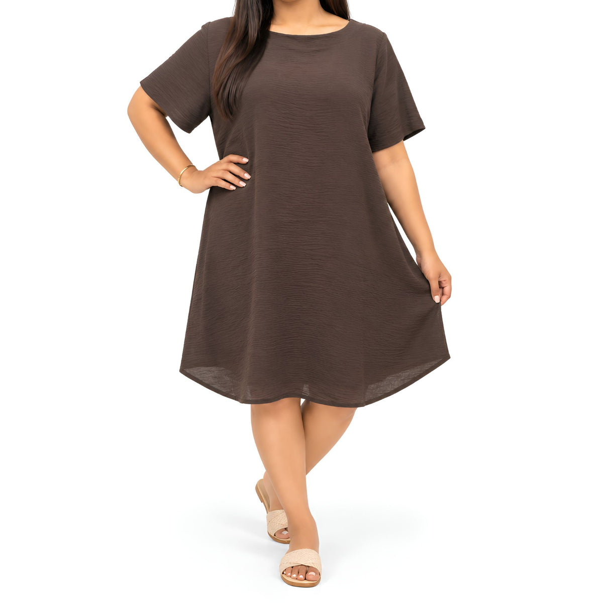 Chocolate Airflow Fabric Relaxed Dress