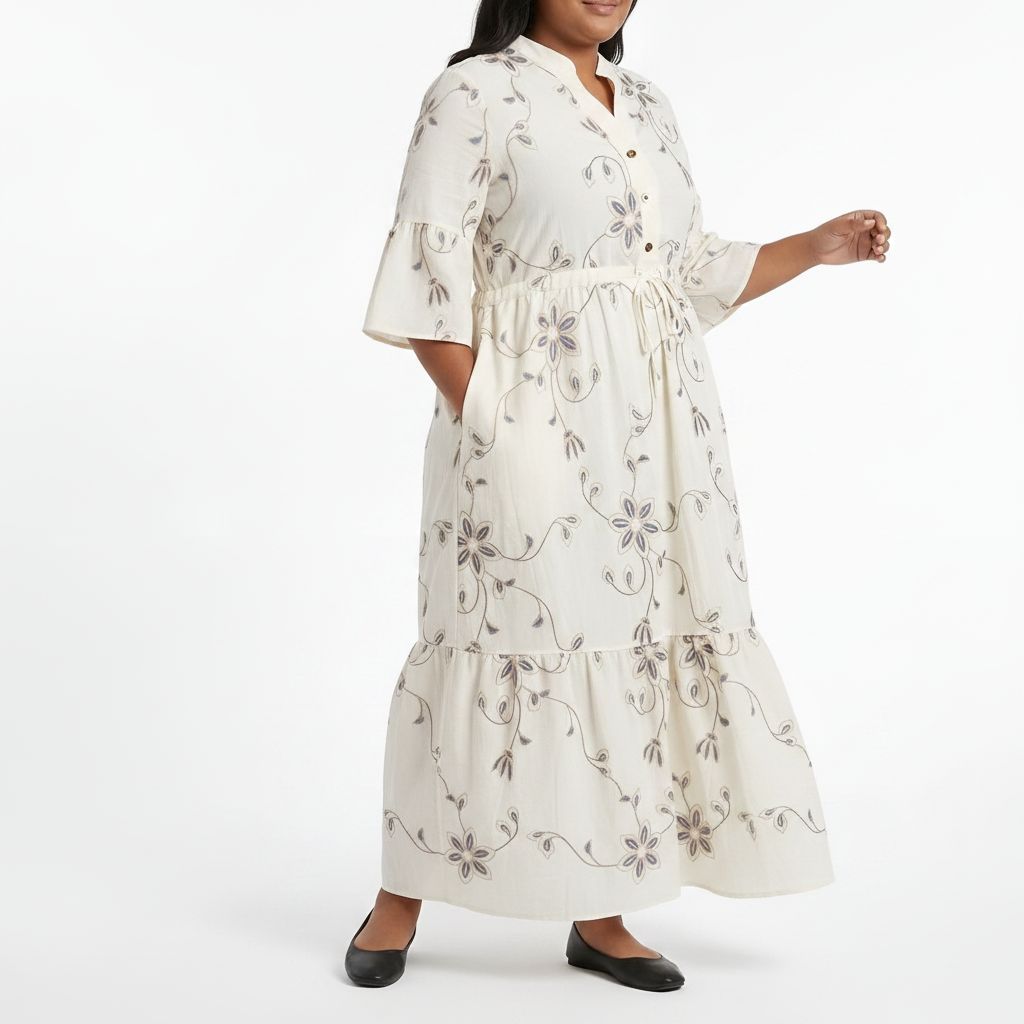 Floral Drawstring Maxi Dress - Cream