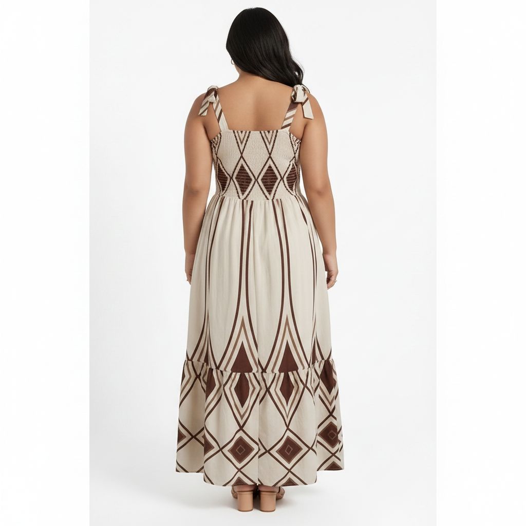 Bohemian Smocked Maxi Dress - Cream/Cocoa