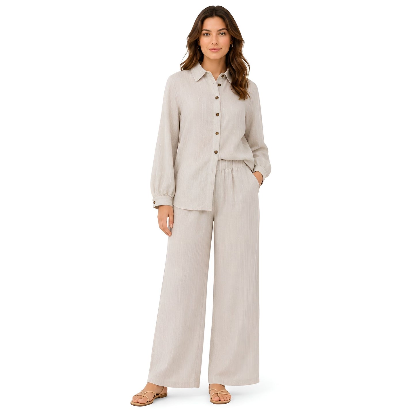 2-Piece Oatmeal Pinstripe Set