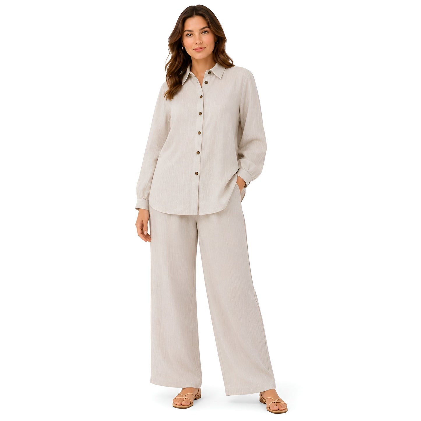2-Piece Oatmeal Pinstripe Set