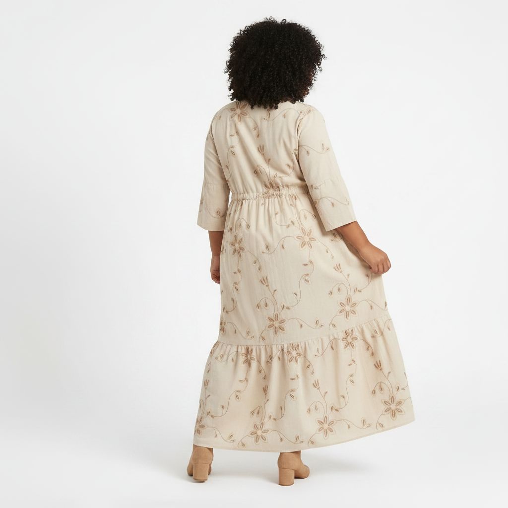 Sand Floral Drawstring Maxi Dress