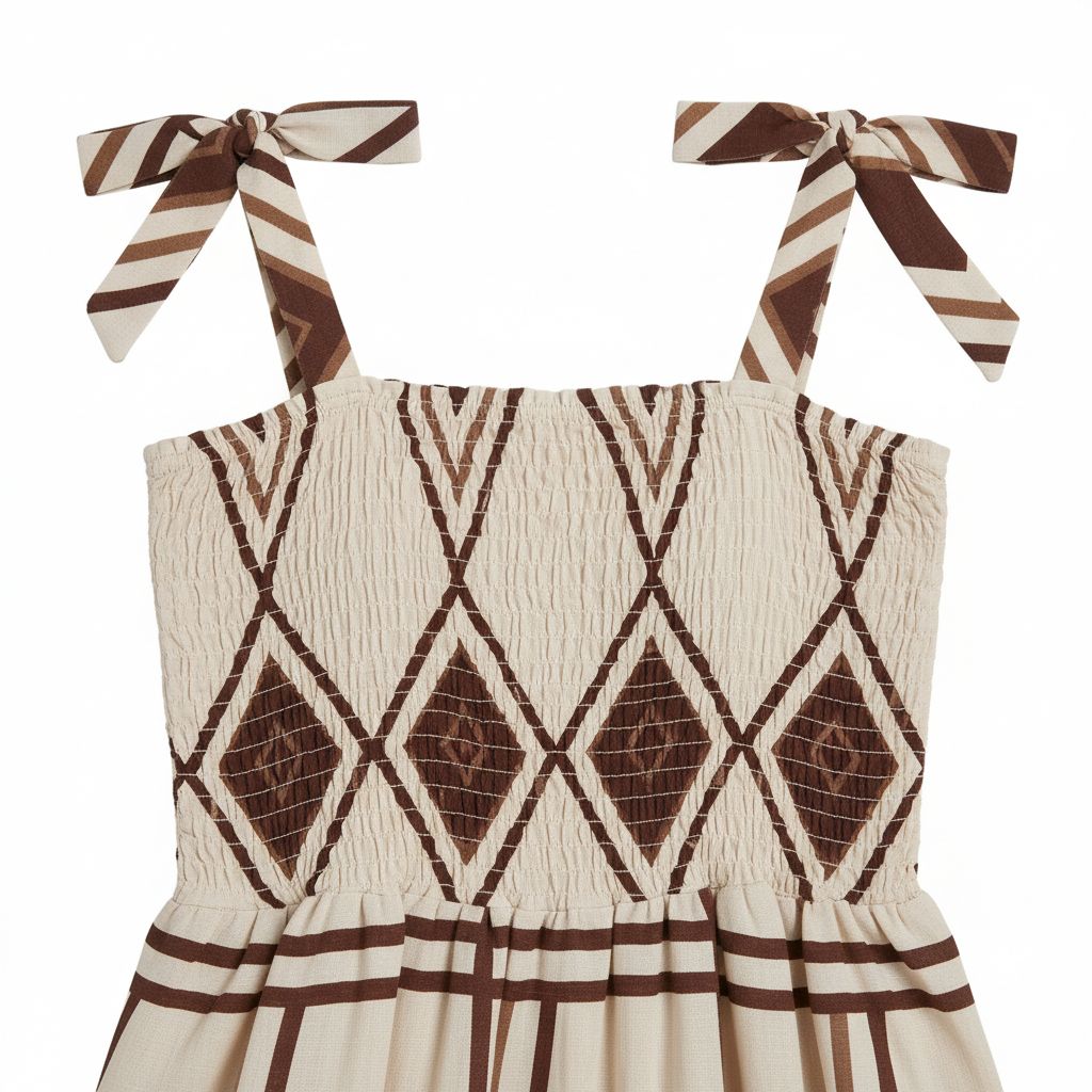 Bohemian Smocked Maxi Dress - Cream/Cocoa